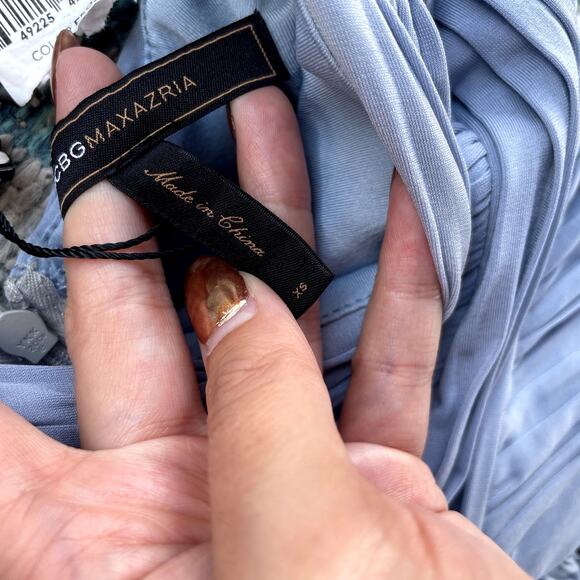 BCBGMAXAZRIA Grecian Pleated Twist Blue Gray Maxi Gown Dress - Size XS - Picture 4 of 8